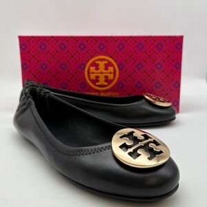 Tory Burch Minnie Travel Ballet with Metal Logo Nappa Leather Black shoes
